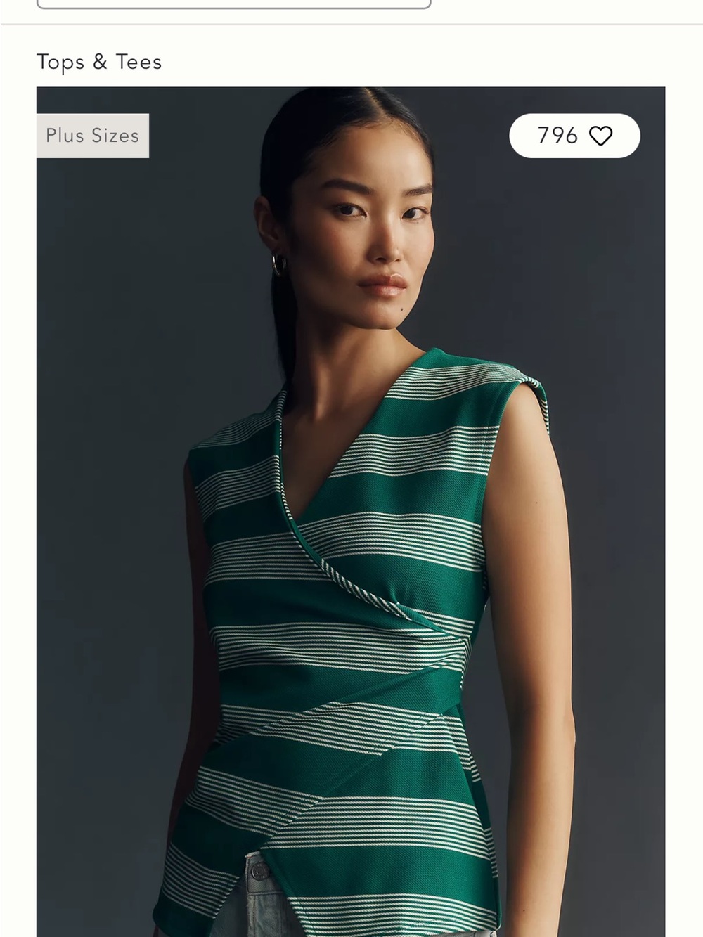 Maeve Green and White Striped Wrap-Style Sleeveless Top